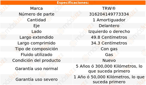 1- Amortiguador Gas Delantero Izq/der Mirage 15/20 Trw Foto 2