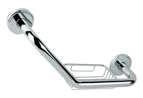 Agarradera Seguridad Angular Inoxidable Con Jabonera Baño Gloa Plateado