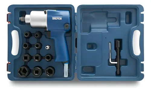 Llave Pistola Impacto Neumatica Bremen 1/2 760nm Kit 15pz Industrial Doble Martillo Cod. 7132 Dgm Azul No Aplica