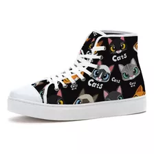 Tênis Cano Alto Cats Estampado Gatinhos Fofos Novidade Top