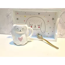 Acabajo Deco Taza Coneja Claudette+bandeja Madera Claudette