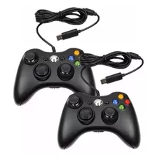 Kit 2 Controle Para Xbox 360 Pc Com Fio Joystick Preto 