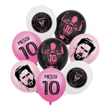 Pack 12 Globos Cumpleaños Látex Diseño Messi Inter Miami