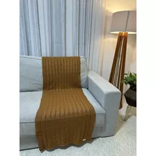 Peseira Manta Trança Cama Queen Tricot Caramelo 230x60cm Desenho Liso