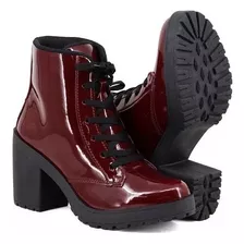  Bota Coturno Feminino Verniz Tratorada Estilo Botinha34ao41