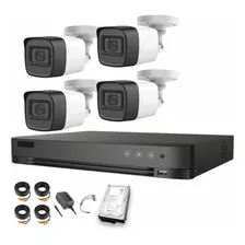 Hikvision Kit 4 Cámaras De Videovigilancia Exterior 5mp Metálicas Hik5mpslq-kit(b)4ccc3 + Hdd 3tb Micrófono Incorpoado Alta Calidad Circuito Cerrado Cctv Hik5mpslq-kit(b) Facil Instalación