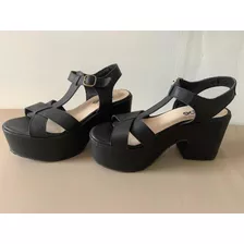 Zapatos Sandalias Mujer Marca Tops Negros Oferta!!