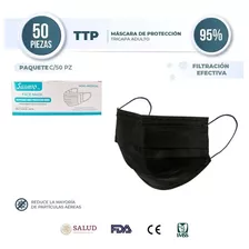 Cubrebocas Tricapa Sanwo Negro Cofepris Fda 50 Pzs