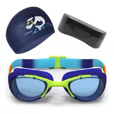 Óculos Estojo Touca Natação Infantil Profissional Lentes Uv Cor Azul- Preto Nabaiji E Poolsy