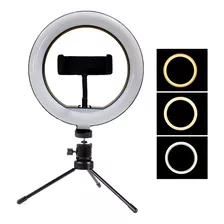 Anel Ring Light 8 Pol + Tripé De Mesa + Suporte Cel Video 