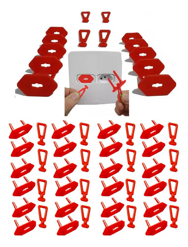 100 Protetores Tomada 40 Chaves Vermelho Bebê Proteção Choqu