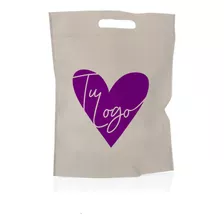 100 Eco Bolsas Con Logo A Un Color 20x30x10cm Manija Riñón 