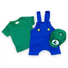 Jardineira Bebe Roupa Super Mario Temática Festa Infantil