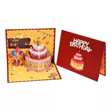 Cartão De Aniversário Happy Birthday Bolo Bexiga 3d
