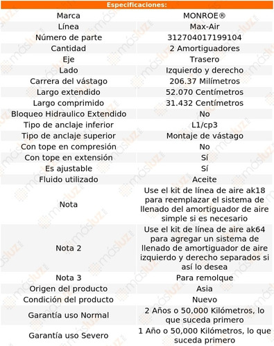 Kit 2 Amortiguadores Neumticos Tra Max-air T1000 81/87 Foto 3