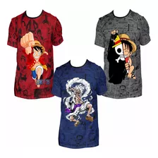 Kit Camiseta Masculina One Piece Estampada Blusa Poliéster 