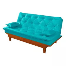 Sofa Cama Caribe Courino Couro Sintetico Essencial Estofados Cor Azul-turquesa