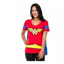 Dc Comics Wonderwoman Blue Stripes Juniors Cape Camiseta.