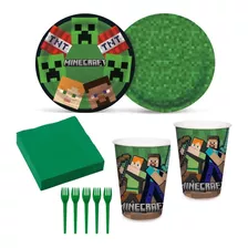 Kit Festa Minecraft - Pratos/copo/guardanapos/garfos