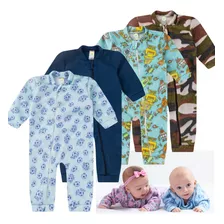 Kit4 Macacão Soft Bebê Ziper Menino Menina Roupa Inverno P-3