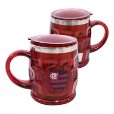 Caneca Térmica Aço Inox Flamengo Oficial Com Tampa Original 