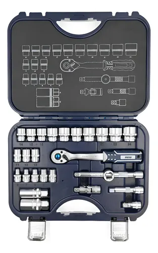 Set Llaves Tubo Bremen 26 Pzs Enc 3/8 Milimetros 7938 Dgm Azul