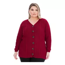 Blusa Casaco De Frio Botão Trançado Tricot Plus Size Inverno