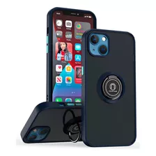 Funda De iPhone 14 Pro Max Ahumado + Anillo Azul Antishock