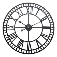 Relógio De Parede Romano Redondo Preto Em Ferro