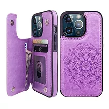 Funda Para iPhone 13 Pro/6.1/billetera/cuero Labrado Purpura