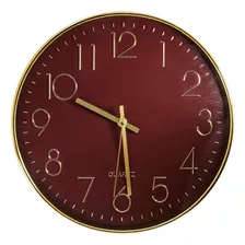 Relógio Elegante De Parede Sala Cozinha Quarto Dourado 30cm