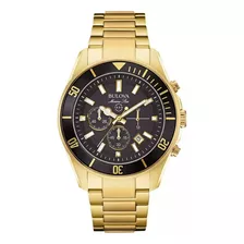 Reloj Bulova Hombre Marine Star 100m Crono Fecha 98b250 Color De La Malla Dorado Color Del Bisel Negro Color Del Fondo Negro