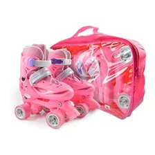 Patins Roller Rosa Quad Regulável Sem Led 