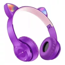 Auriculares Inalambricos Bluetooth Luces Led Orejas Gatito Color Violeta Color De La Luz Rgb