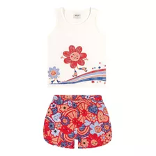 Conjunto Infantil Regata Arco-íris Short Estampa Floral