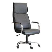 Silla De Escritorio Jmi Milano Alto Cromado Ergonómica Negra Con Tapizado De Cuero Sintético