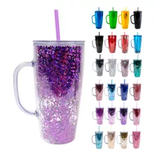 Vaso Glitter Con Asa Y Popote