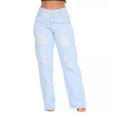 Calça Jeans Wide Leg Feminina Cintura Alta Sem Lycra