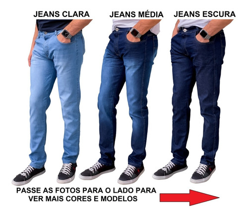 Kit 3 Calça Jeans Sarja Masculina Slim Skinny Com Lycra