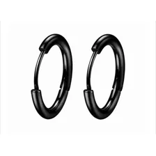 Par De Brincos Argola Masculino Feminino Aço Inox Prateado Cor Preto; 8mm