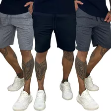 Kit 3 Bermudas Moletom Masculina Shorts Fitness Full Surf