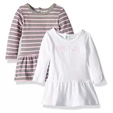 Hanes Baby Flexy 2 Pack Knit Long Sleeve Tunics, Steel/pink 