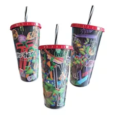 Vaso Botella Plástico Con Pajita 700ml Tortugas Ninja Oficia