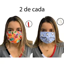 4 Máscaras Estampadas Saúde Proteção Lavável Dupla Face