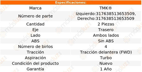 2- Mazas Traseras Sin Abs Partner 1.6l 4 Cil 2009/2012 Tmk Foto 2