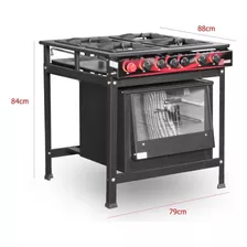 Fogão Industrial De Chão Mared 4 Bocas Com Forno A Gás 4 Queimadores Preto Porta Com Visor 72l