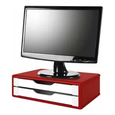 Base Suporte P/ Monitor 2 Gavetas Vermelho C/gavetas Brancas