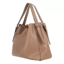 Bolso Doble Tipo Tote Mujer Café 851-85 Color Marrón Correa De Hombro Marrón Diseño De La Tela Liso