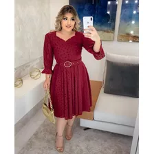 Vestido Midi Moda Evangélica, Com Cinto