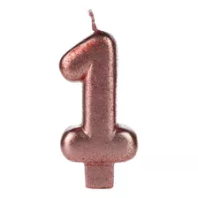 Vela Aniversário Cintilante Glitter Rosé Gold Número 1